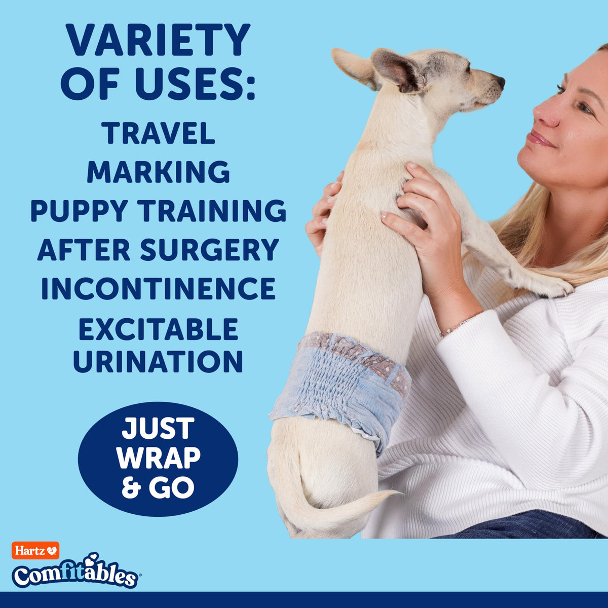 Hartz Comfitables Disposable Male Dog Wraps with Stretchy Waistband, Extra Small 12 Count