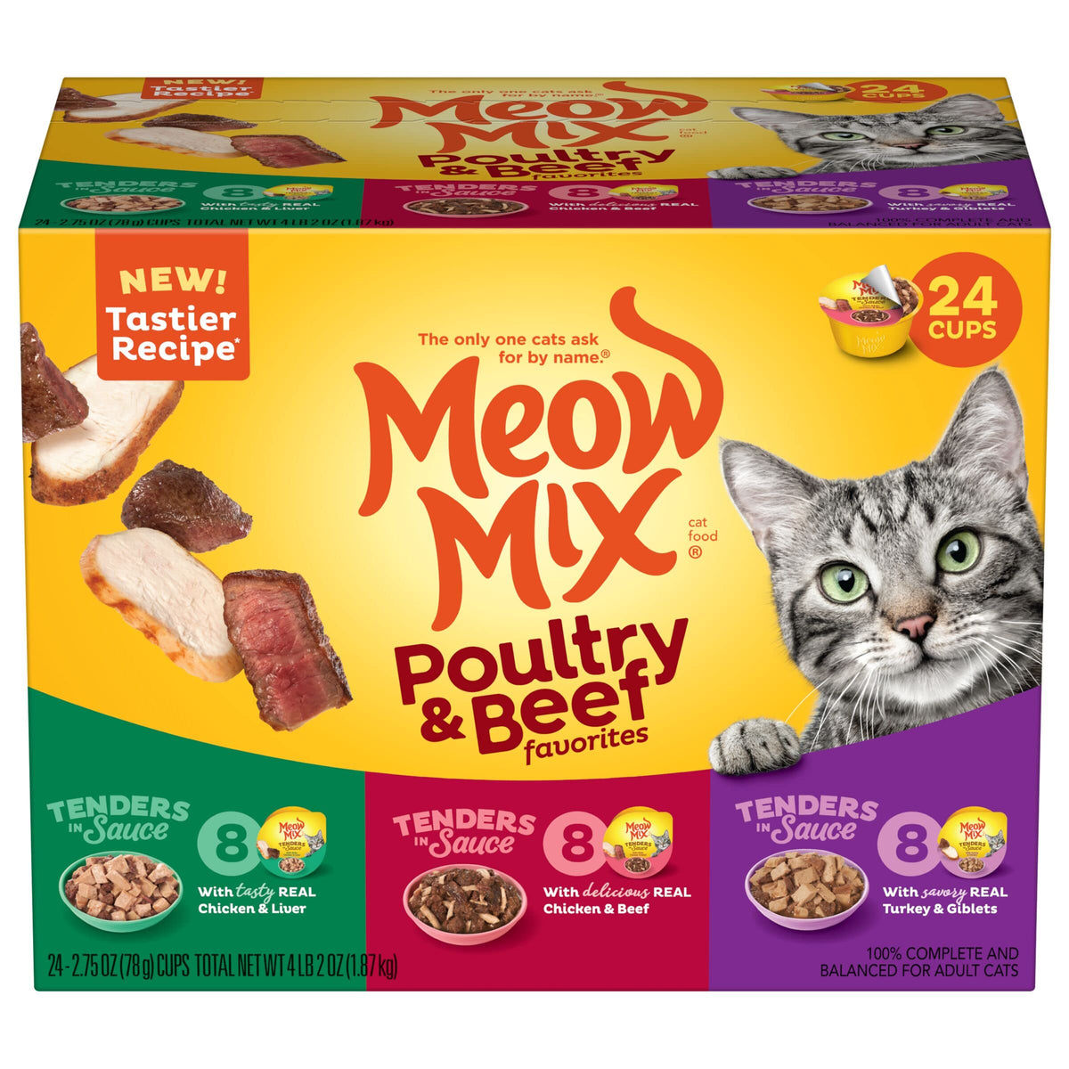 Meow Mix Tenders in Sauce, Wet Food with Real Turkey & Giblets, 12 Cups
