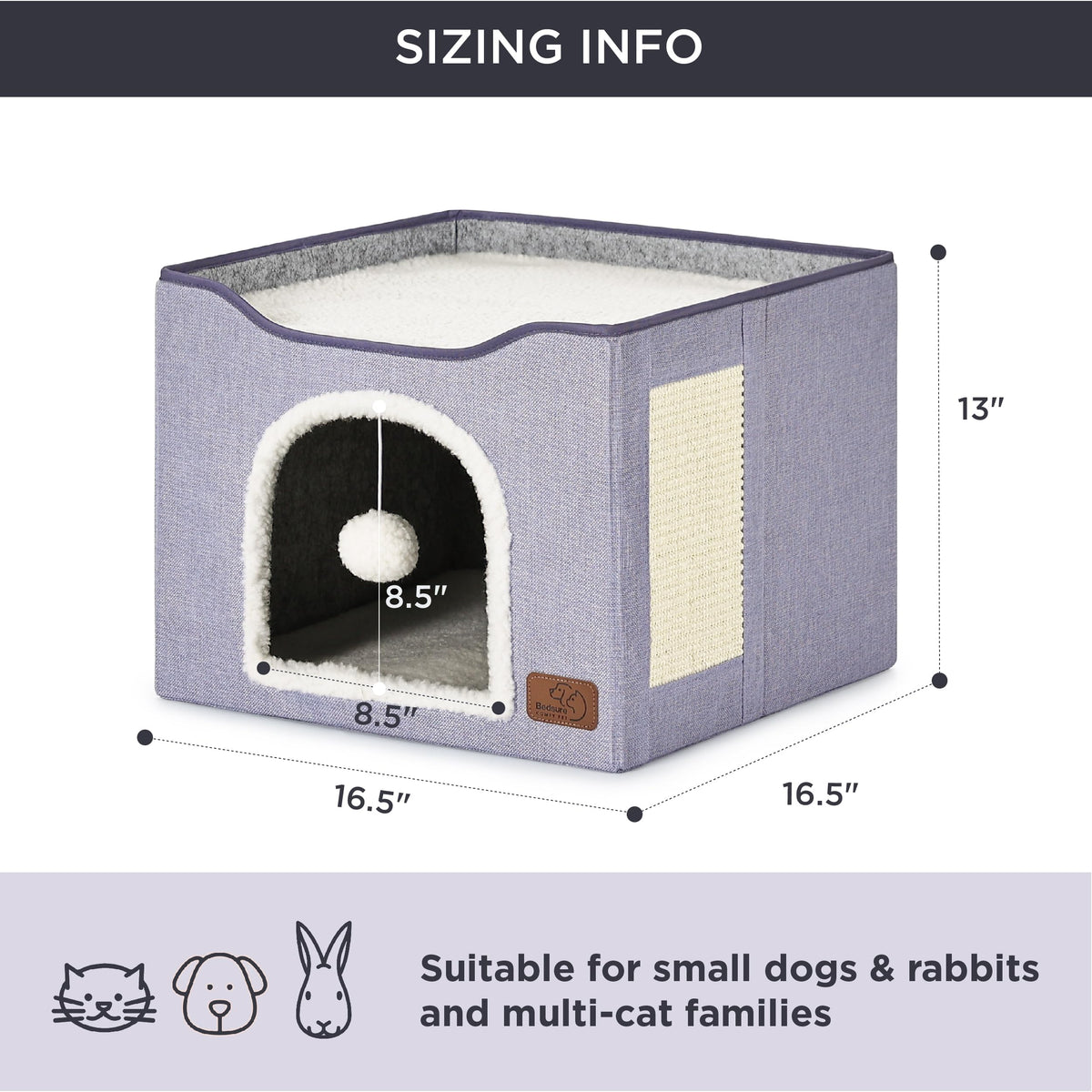 Bedsure Cat House Bed for Indoor Cats with Fluffy Ball and Scratch Pad,Grey