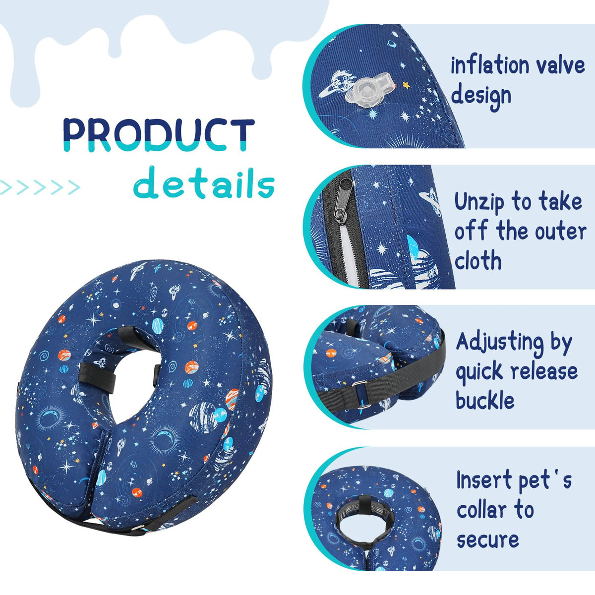 Supet Inflatable Dog Cone Collar for Small Dogs Puppies Cats, Soft Dog Cone Alternative After Surgery for Puppies Cats to Stop Licking
