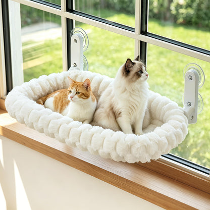 AMOSIJOY Cordless Cat Window Perch with Cushion Bed Metal Frame, L Gray