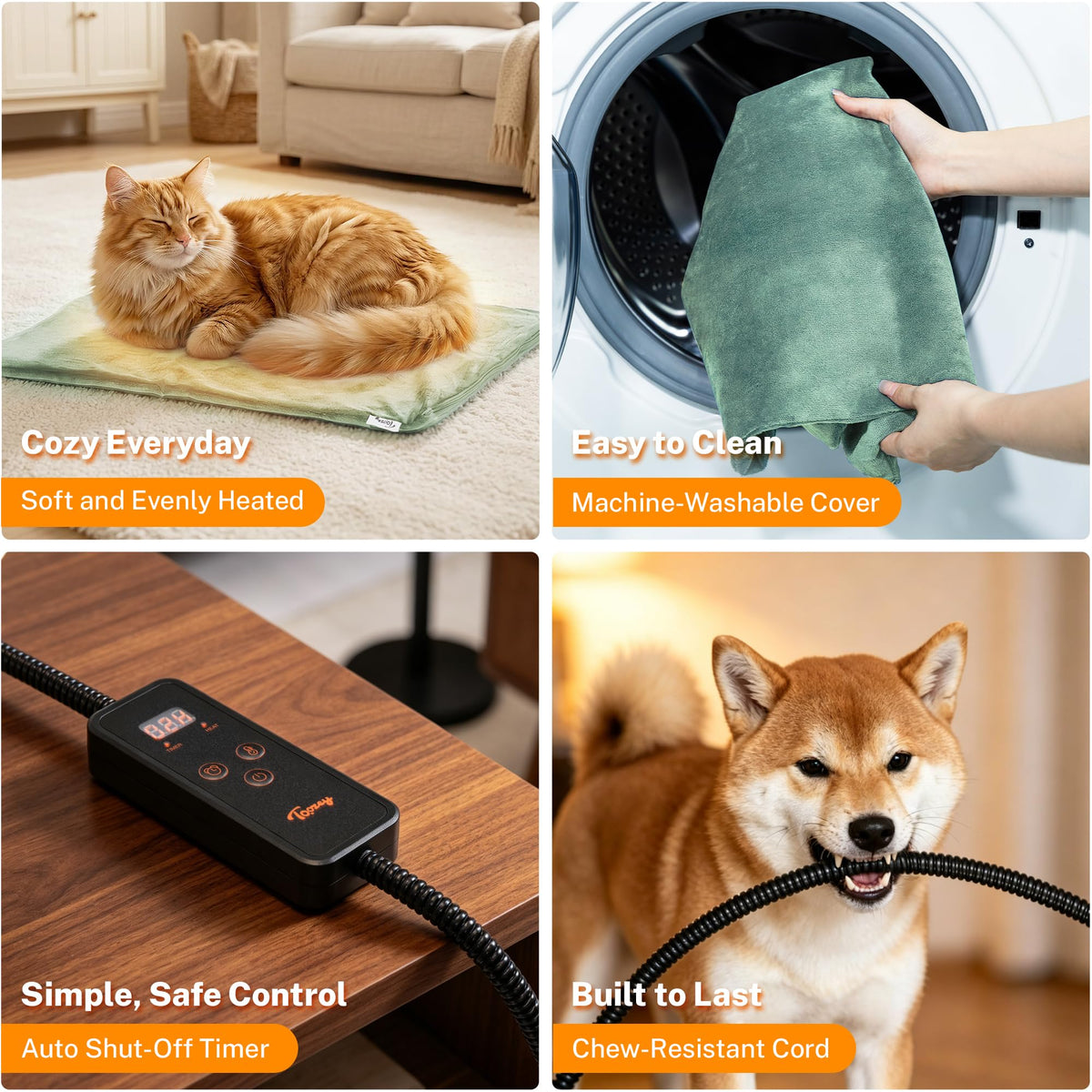 Toozey Cat Heating Pad for Cats & Dogs, Heated Bed Mat, 18 x 16 in, Grey