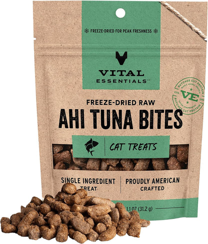 Vital Essentials Freeze Dried Cat Treats, Ahi Tuna Bites, 1.1 oz Bag