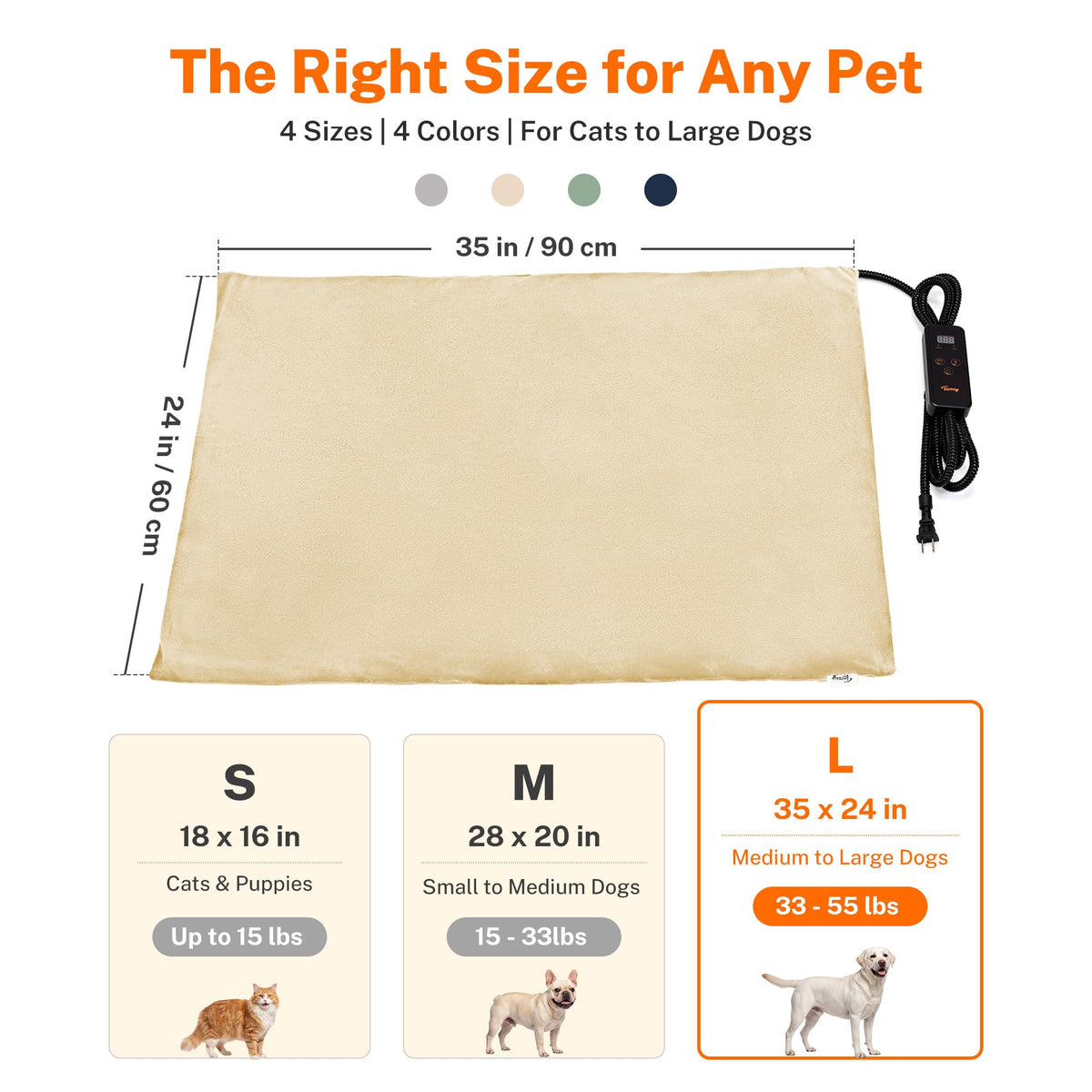 Toozey Cat Heating Pad for Cats & Dogs, Heated Bed Mat, 18 x 16 in, Grey