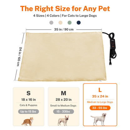 Toozey Cat Heating Pad for Cats & Dogs, Heated Bed Mat, 18 x 16 in, Grey