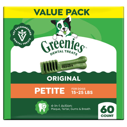 Greenies Petite Natural Dental Dog Treats, Original Flavor, 30 Count