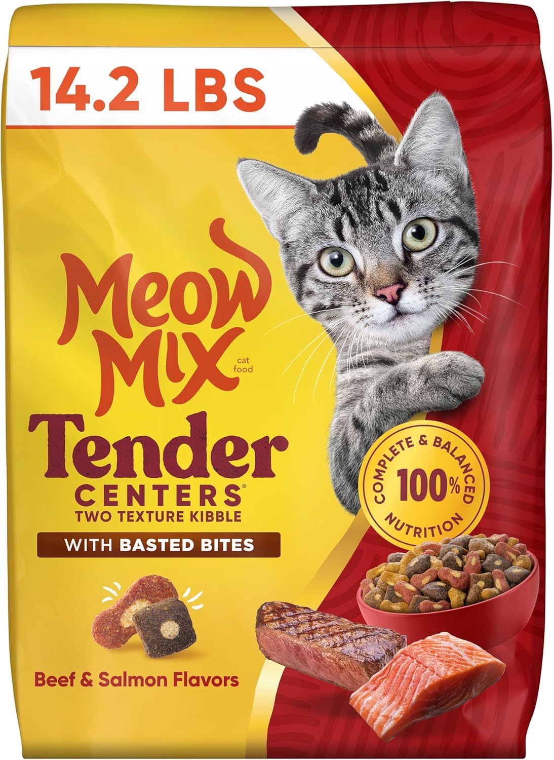 Meow Mix Tender Centers, Dry Cat Food, Beef & Salmon Flavors, 14.2 lb. Bag