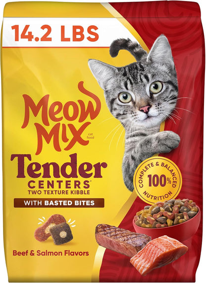 Meow Mix Tender Centers, Dry Cat Food, Beef & Salmon Flavors, 14.2 lb. Bag
