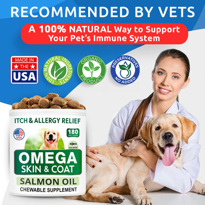 Omega 3 + Fish Oil for Dogs - Skin & Coat Support, Itch & Allergy Relief