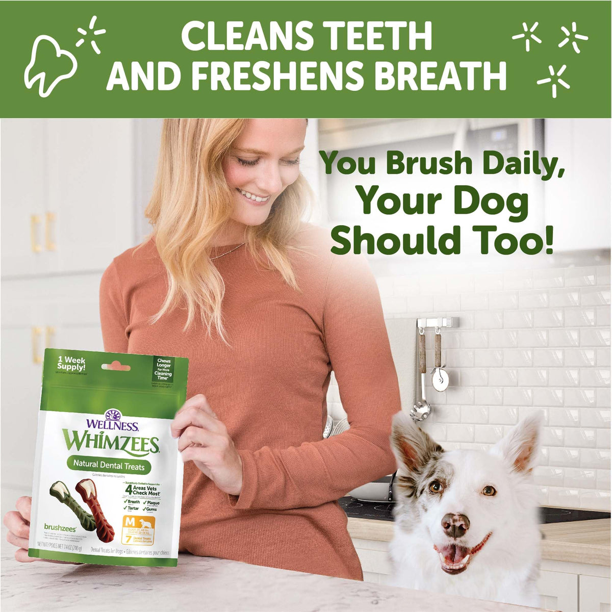 Wellness WHIMZEES Freshzees Natural Dog Dental Treat, Soft Chews, Freshens Breath, Extra-Small Size, 14.81 oz Bag, 56 Count