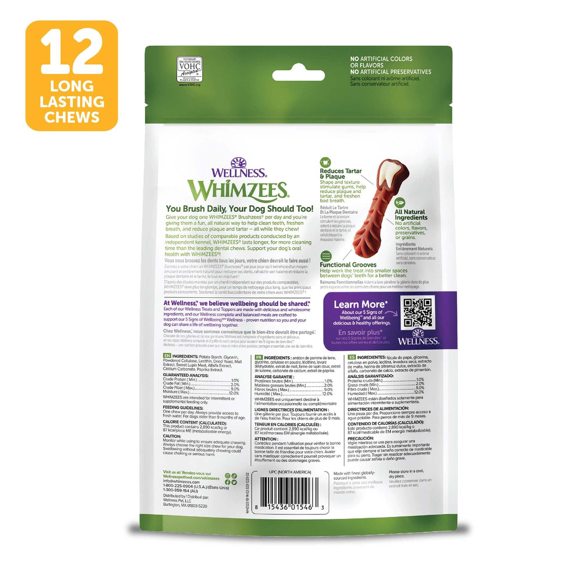 Wellness WHIMZEES Freshzees Natural Dog Dental Treat, Soft Chews, Freshens Breath, Extra-Small Size, 14.81 oz Bag, 56 Count