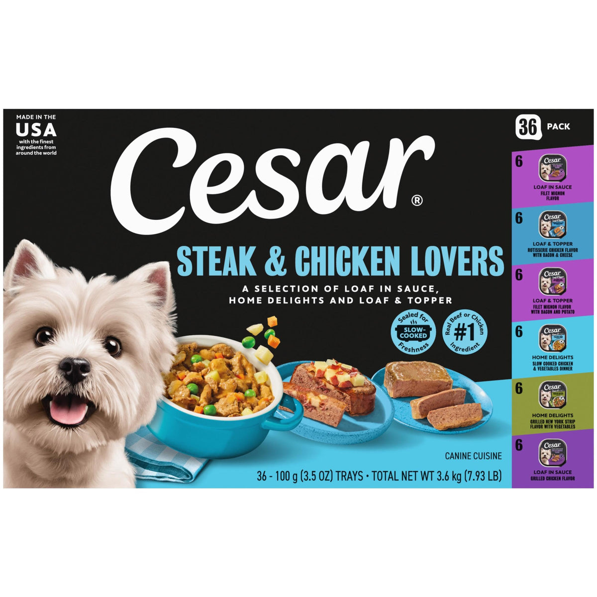 Cesar Home Delights & Loaf Wet Dog Food, Variety Lovers, 3.5 oz, 36 Count