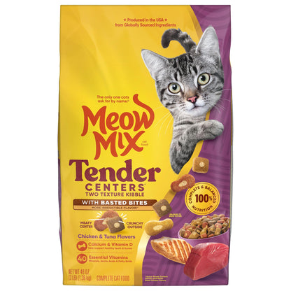 Meow Mix Tender Centers, Dry Cat Food, Beef & Salmon Flavors, 14.2 lb. Bag