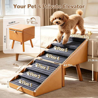 Dog Stairs for Small Dogs Faux Leather Foldable Pet Ramp and Ottoman