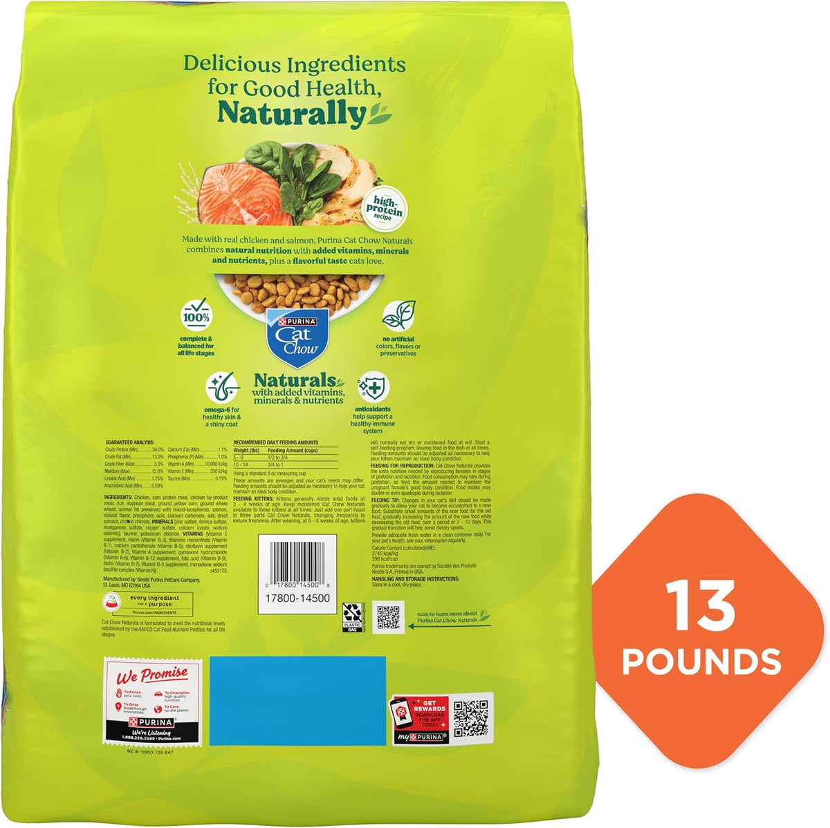 Purina Cat Chow Naturals with Added Vitamins, Minerals and Nutrients Dry Cat Food, Naturals Original - 13 lb. Bag