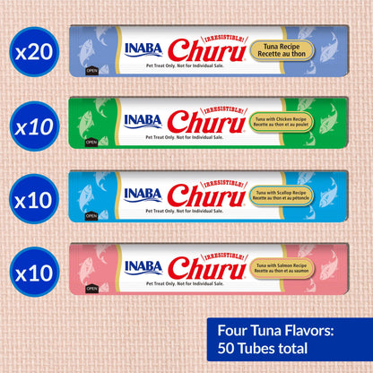 INABA Churu Cat Treats, Lickable, Squeezable Creamy Purée Cat Treat with Green Tea Extract & Taurine, 0.5 Ounces Each Tube, 20 Tubes, Chicken Variety Box