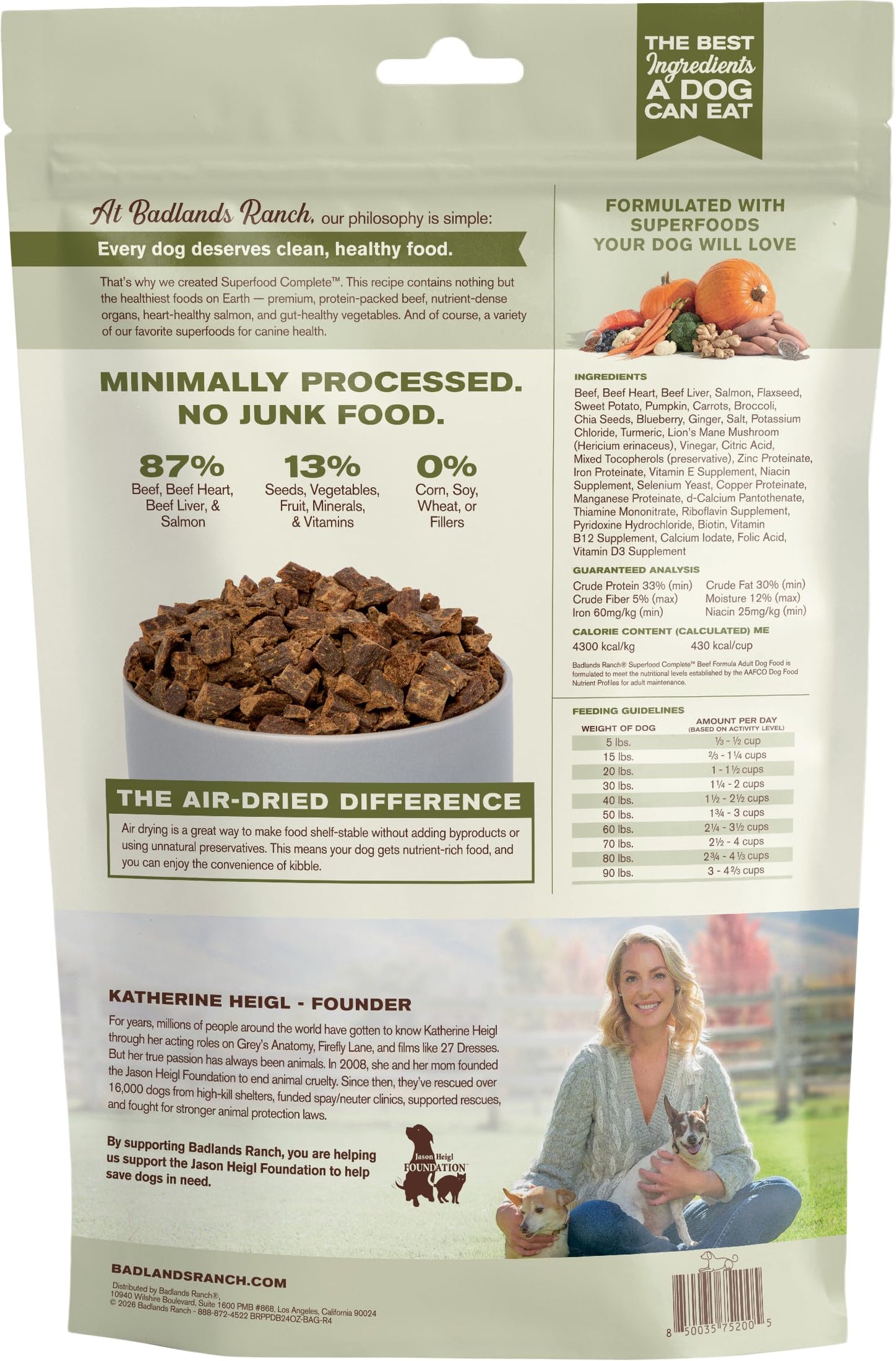 BADLANDS RANCH Air-Dried Beef & Bison Dog Food, 87% Meat, 24 oz