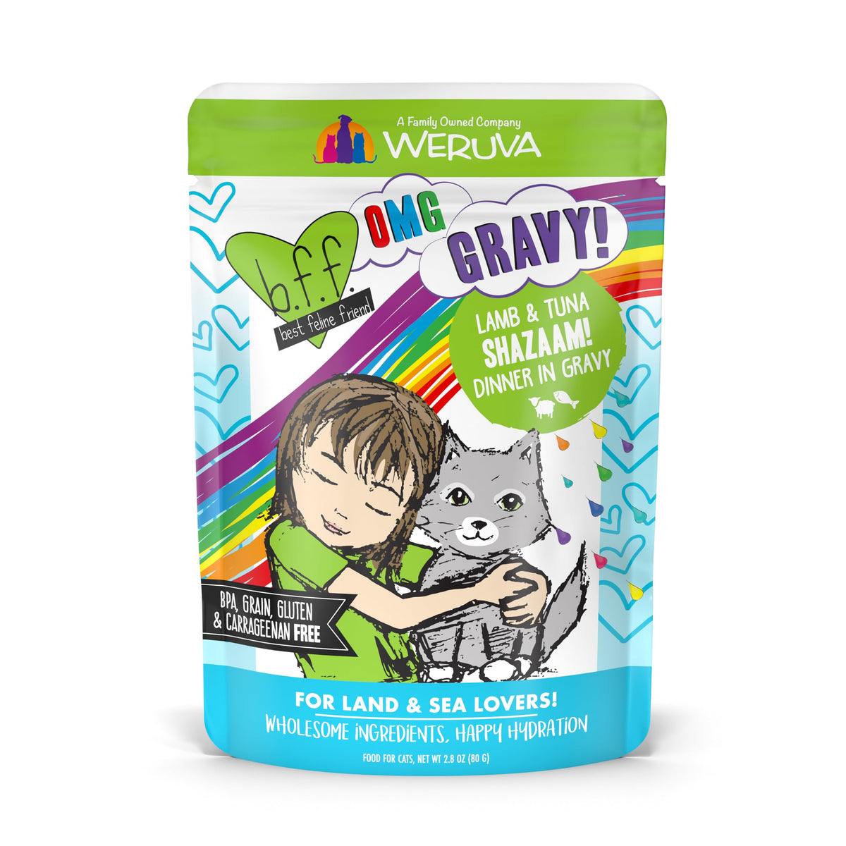 Weruva B.F.F. OMG - Best Feline Friend Oh My Gravy! Tuna & Chicken Charm Me with Tuna & Chicken in Gravy Cat Food, 3oz Pouch (Pack of 48)