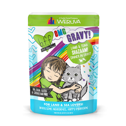 Weruva B.F.F. OMG - Best Feline Friend Oh My Gravy! Tuna & Chicken Charm Me with Tuna & Chicken in Gravy Cat Food, 3oz Pouch (Pack of 48)
