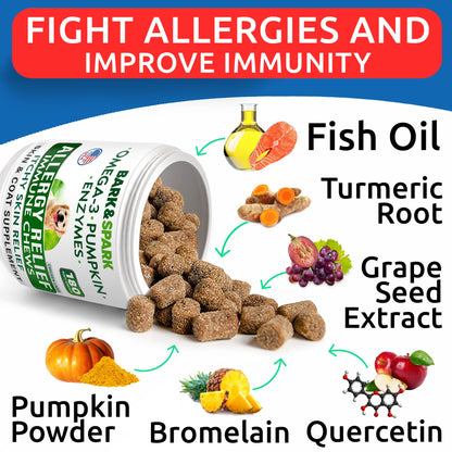 Omega 3 + Fish Oil for Dogs - Skin & Coat Support, Itch & Allergy Relief