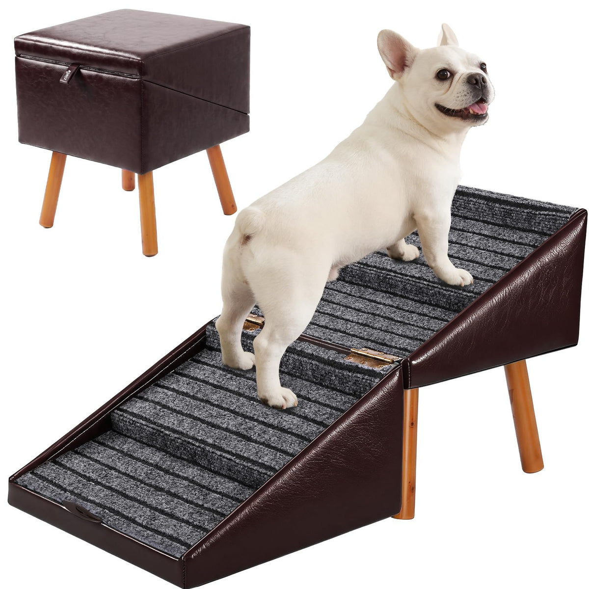 Dog Stairs for Small Dogs Faux Leather Foldable Pet Ramp and Ottoman