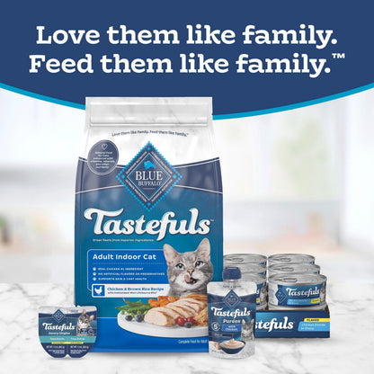 Blue Buffalo Tastefuls Wet Cat Food, Made with Natural Ingredients, Tuna and Chicken Flaked Entrées in Gravy, 3oz Cans, 4-Count Variety Pack Trial Size