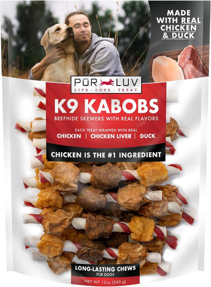 Pur Luv Dog Treats, K9 Kabobs Made with Real Chicken and Duck, 12 Ounces, Dog Snacks, Healthy, Easily Digestible, Long-Lasting, High Protein Treat, Satisfies Urge to Chew (Pack of 12)