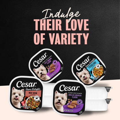 Cesar Wet Dog Food, Steak Lovers Variety Pack, 3.5 oz, 36 Count