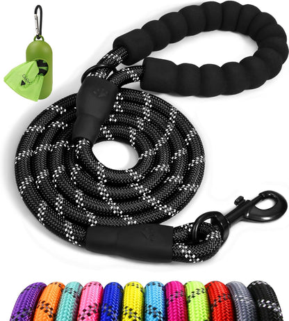 Taglory Rope Dog Leash for Medium Large Dogs, 6 FT Padded Handle, Black