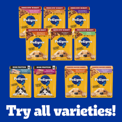Pedigree Choice Cuts Wet Dog Food Pouch, Protein Variety, 3.5 oz, 30 Count