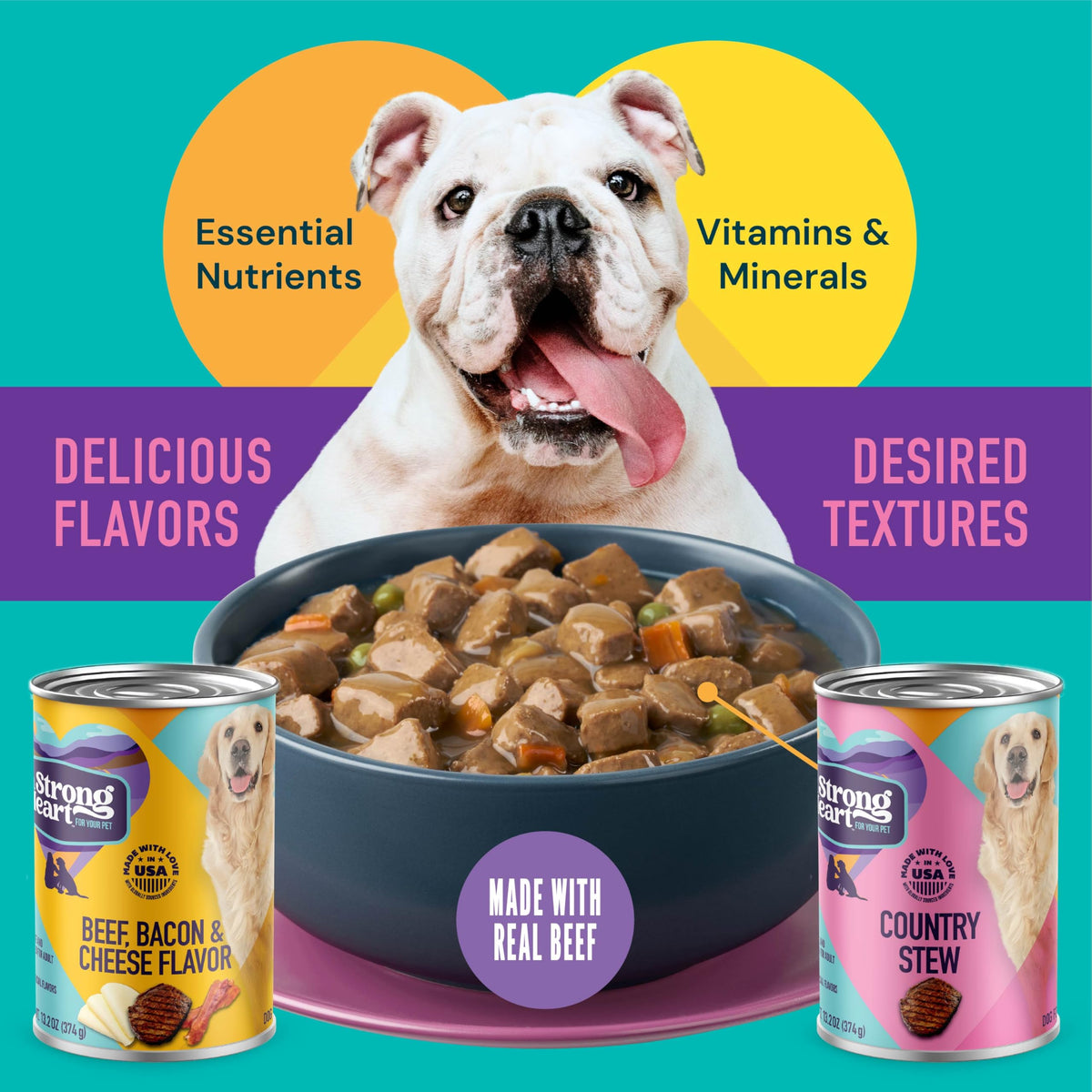 A Strong Heart Chopped Dog Food, Real Beef Dinner, 13.2oz Cans, 12pk