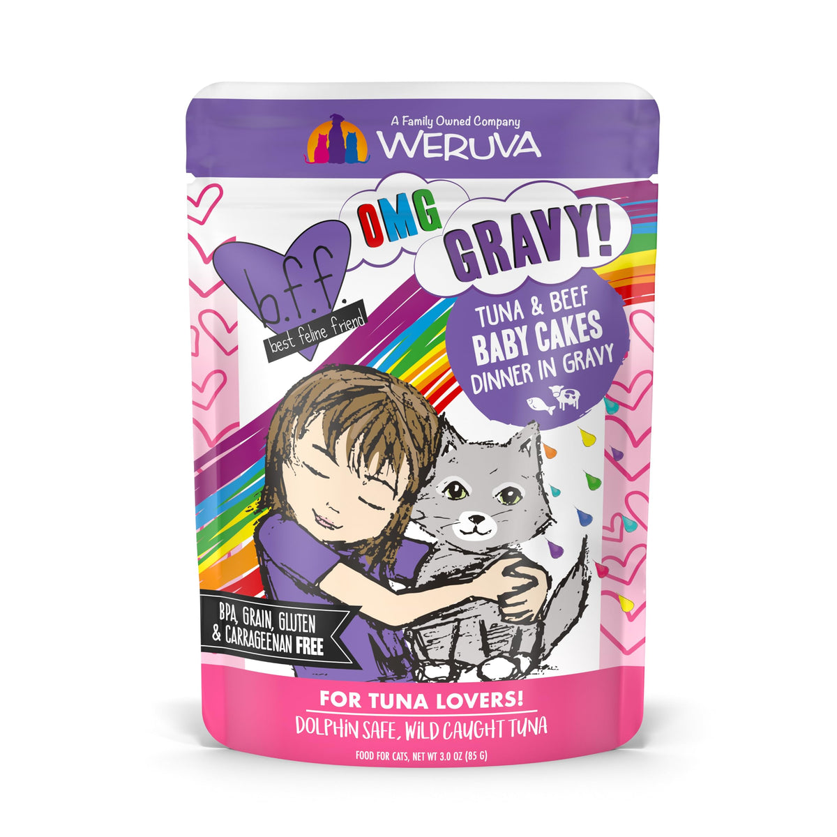 Weruva B.F.F. OMG - Best Feline Friend Oh My Gravy! Tuna & Chicken Charm Me with Tuna & Chicken in Gravy Cat Food, 3oz Pouch (Pack of 48)