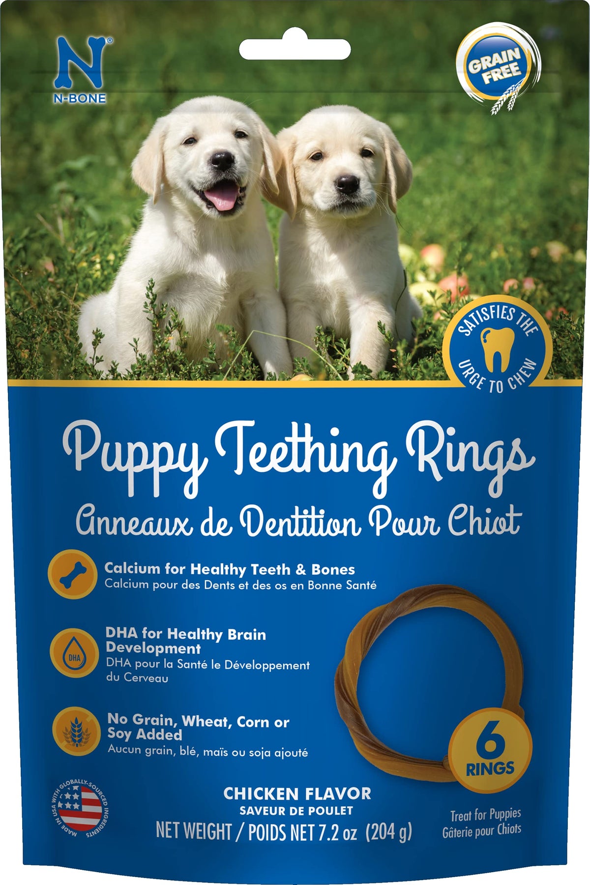 N-Bone Puppy Teething Rings, Chicken Flavor, Natural Puppy Teething Chews & Chew Treats, Helps Soothe Teething Gums, Calcium Enriched, 6 Rings