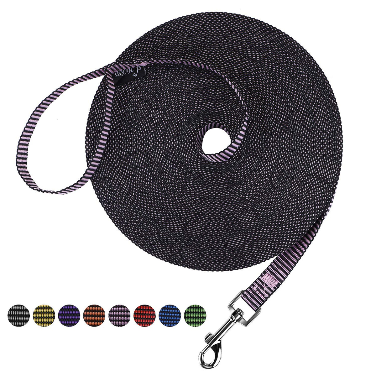 Hi Kiss Dog/Puppy Obedience Recall Training Agility Lead - 15ft 20ft 30ft 50ft 100ft Leash Great for Training, Play, Camping, or Backyard Black