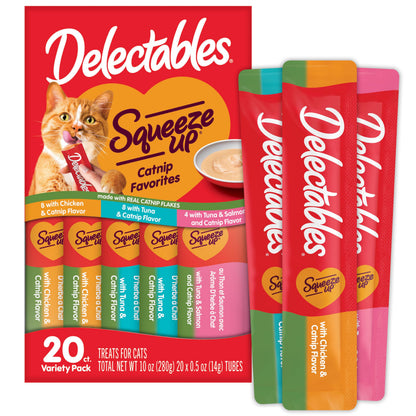 Delectables Squeeze Up Catnip Variety Pack, Creamy Squeezable Puree, Lickable Wet Cat Treats, Grain Free, No-Added Fillers, No-by-Products, No-Added Preservatives, 20 Count, 0.5 Ounces (Pack of 4)
