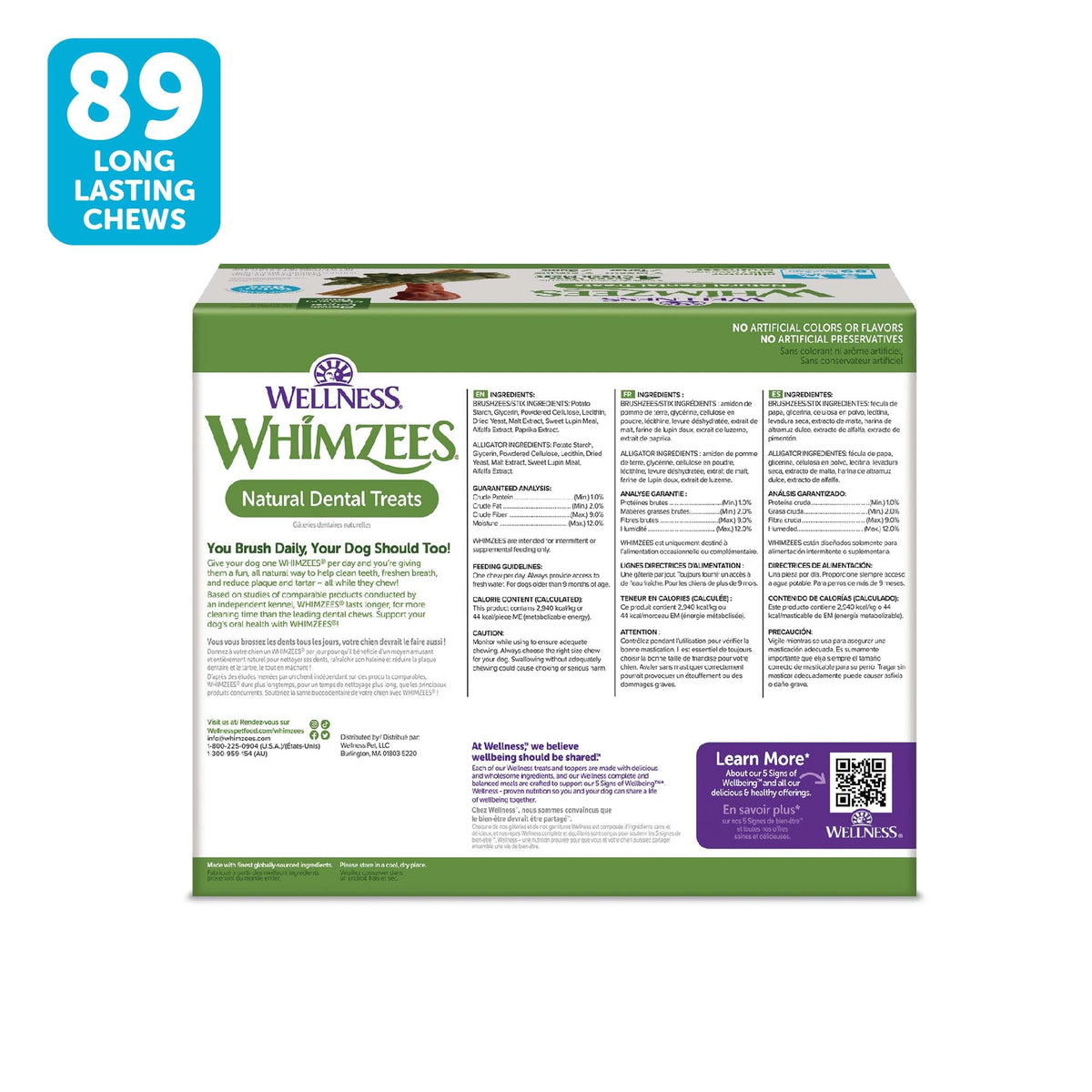 Wellness WHIMZEES Value Pack Natural Dog Dental Treat, Chews, Freshens Breath, Large Size, 50.9 oz Box, 24 Count