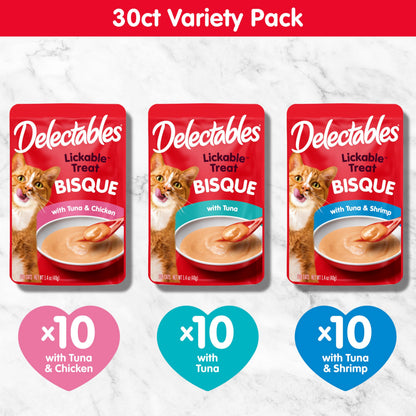 Delectables Lickable Treat Bisque Wet Cat Treat with Real Tuna, Food Topper, Hydrating, Grain-Free, No Fillers, By-Products, Added Preservatives, 1.4oz Pouch, 12ct