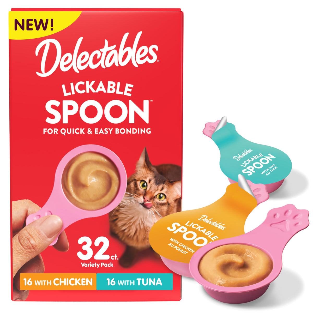 Delectables Lickable Spoon Handheld Wet Cat Treats Made with Real Tuna, Creamy Puree, Mess Free, Quick & Easy, Grain-Free, No Added Fillers, No Added Preservatives, Variety Pack 40ct