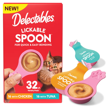 Delectables Lickable Spoon Handheld Wet Cat Treats Made with Real Tuna, Creamy Puree, Mess Free, Quick & Easy, Grain-Free, No Added Fillers, No Added Preservatives, Variety Pack 40ct