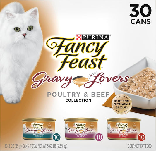 Purina Fancy Feast Gravy Lovers Wet Cat Food, 3 oz Cans, 30-Pack