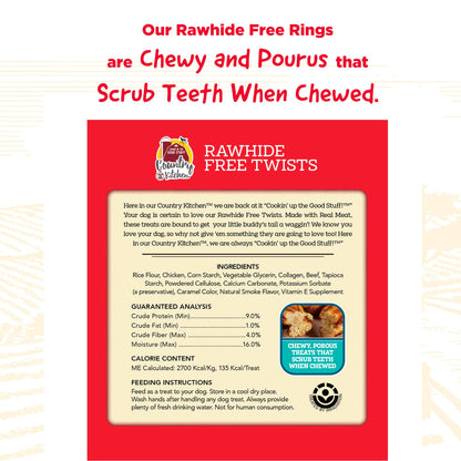 Country Kitchen Rawhide Free Beef Twists Dog Chews, 3 Count