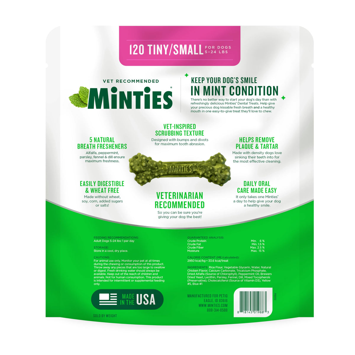 Minties Dog Dental Bone Treats, Tiny/Small 5-25 lbs, 40 Ct