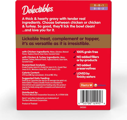 Delectables Lickable Treat Gravy Wet Cat Treat Variety Pack, Food Topper, Hydrating, Grain-Free, No Fillers, By-Products, Added Preservatives, 1.4oz Pouch, 12ct