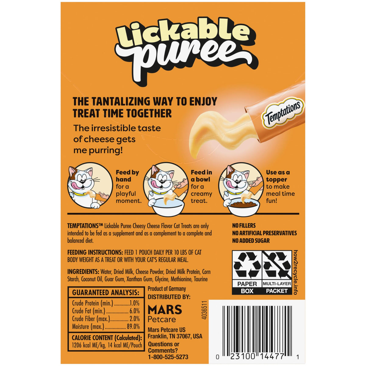 Temptations Creamy Puree Cat Treats, Chicken, Salmon & Tuna, 24 Count