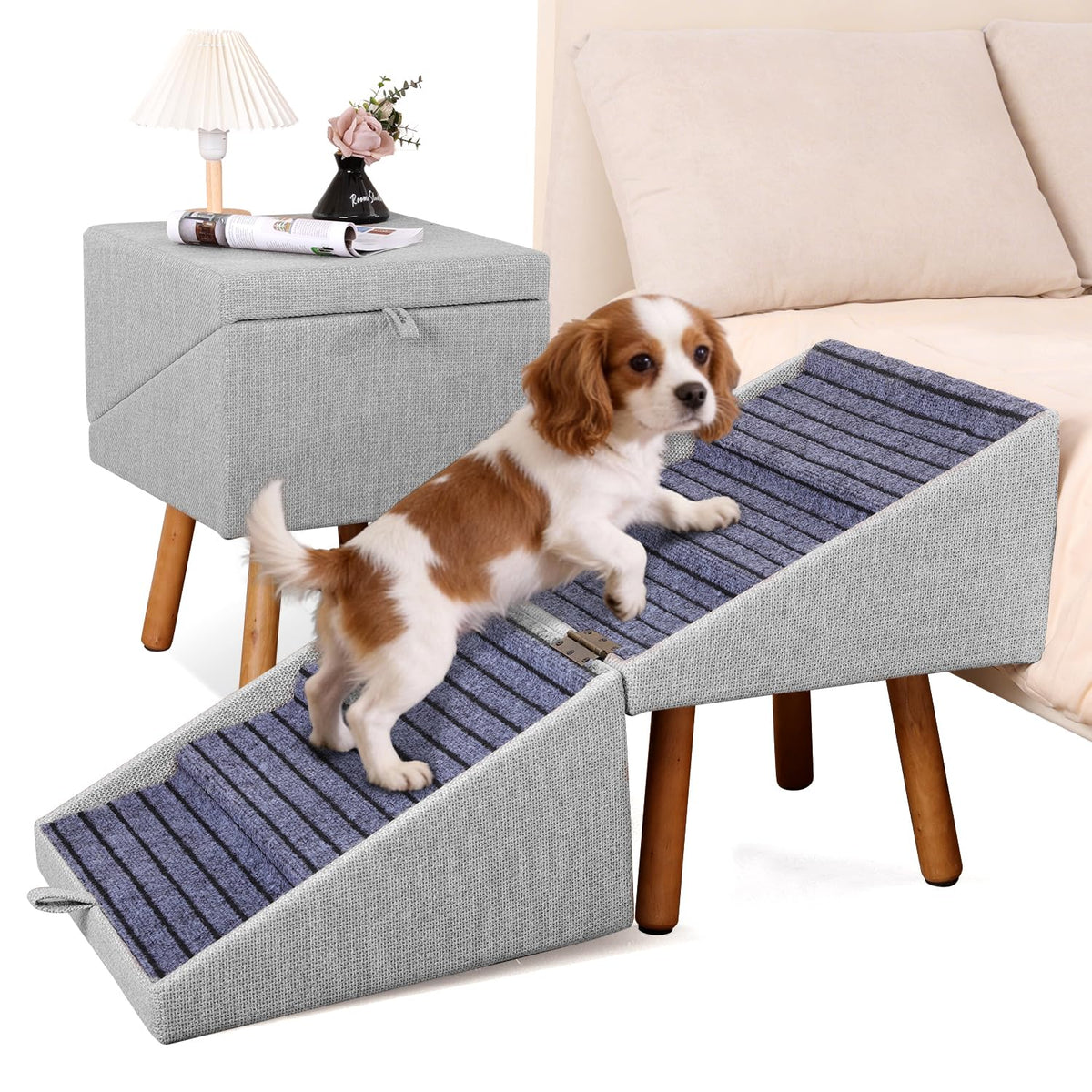 Dog Stairs for Small Dogs Faux Leather Foldable Pet Ramp and Ottoman