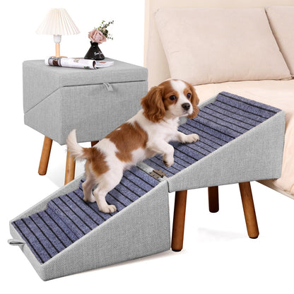 Dog Stairs for Small Dogs Faux Leather Foldable Pet Ramp and Ottoman