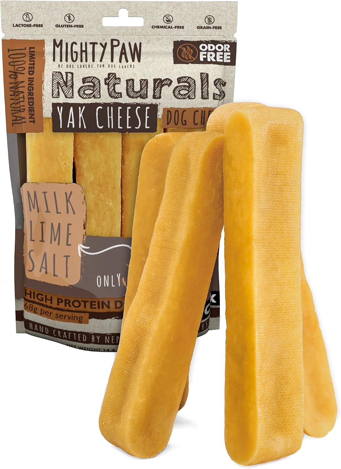 Mighty Paw Yak Chews, Long Lasting Hard Chew for Large Dogs, 4 Pack