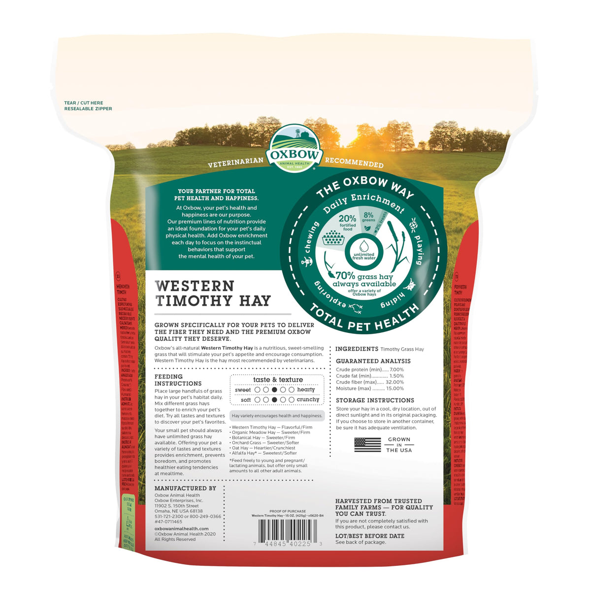 Oxbow Western Timothy Hay, Rabbit & Guinea Pig Hay, High Fiber, USA, 40 oz