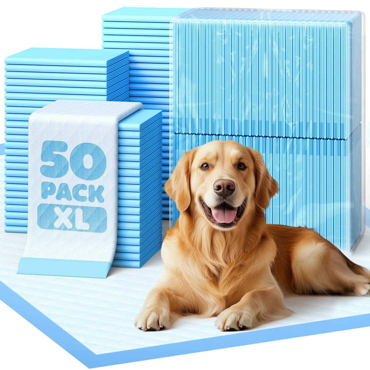 Powools Extra Large Pee Pads, 34 x 28 in, 6-Layer Leakproof, 100-Pack