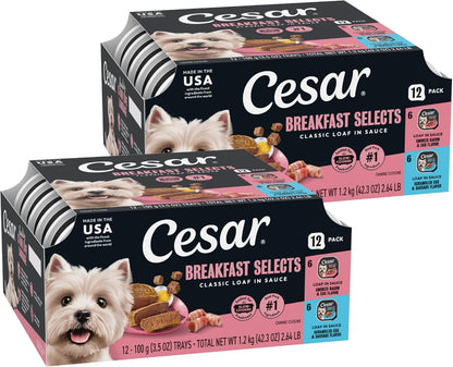 Cesar Classic Loaf Wet Dog Food, Breakfast Selects, 3.5 oz, 12 Count, 2-pk